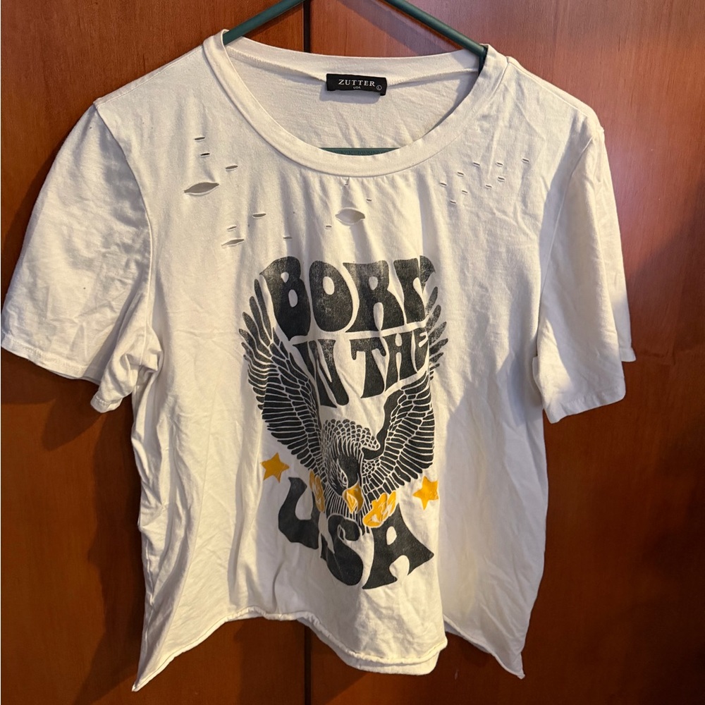 White Graphic Tee - Born in the USA